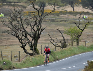 1st of May, 2016; Christopher McGlinchey, Ballymoney CC, on the ascent of the category one climb of Spelga Dam during Stage 2 of the AmberGreen Energy Tour of Ulster. Moy, Co. Tyrone. Picture credit: Stephen McMahon / Tour of Ulster