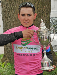 2nd of May, 2016; Overall race winner Conor Hennebry, Team Aquablue, with the AmberGreen Tour of Ulster trophy after Stage 3 of the AmberGreen Energy Tour of Ulster. Moy, Co. Tyrone. Picture credit: Stephen McMahon / Tour of Ulster