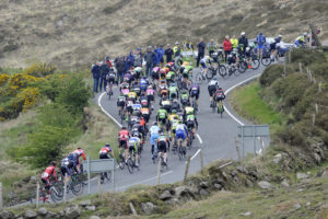 30th of April, 2017; A general view of the action as the peloton ascend the category one climb of Spelga Dam during Stage 2 of the AmberGreen Energy Tour of Ulster. Moy, Co. Tyrone. Picture credit: Stephen McMahon / Tour of Ulster