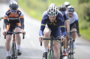 1st of May, 2017; Anthony Walsh, Aqua Blue Sport Academy, leads the breakaway during Stage 3 of the AmberGreen Energy Tour of Ulster. Moy, Co. Tyrone. Picture credit: Stephen McMahon / Tour of Ulster