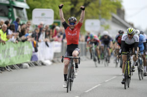 1st of May, 2017; Simon Ryan, Strata3-Velorevolution Cycling Team, celebrates as he takes victory on Stage 3 of the AmberGreen Energy Tour of Ulster. Moy, Co. Tyrone. Picture credit: Stephen McMahon / Tour of Ulster