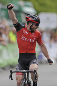 1st of May, 2017; Simon Ryan, Strata3-Velorevolution Cycling Team, celebrates as he takes victory on Stage 3 of the AmberGreen Energy Tour of Ulster. Moy, Co. Tyrone. Picture credit: Stephen McMahon / Tour of Ulster